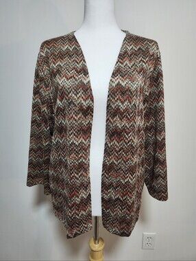 Alfred Dunner Multicolor Chevron Open-Front Cardigan
